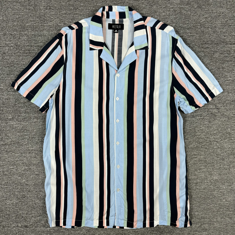 Foreign Trade Summer Artificial Cotton Couple Style Striped Short-Sleeved Shirt Men's Floral Shirt