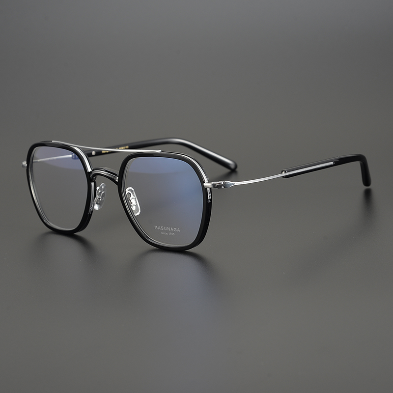 Niche handmade Japanese retro large frame ultra-light pure titanium female anti-blue light male myopia discoloration anti-fog glasses frame
