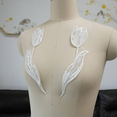 Tulip, lace patch, applique, beading, sequin, embroidery, wedding dress, evening gown, sweater, clothing, skirt clearance sale