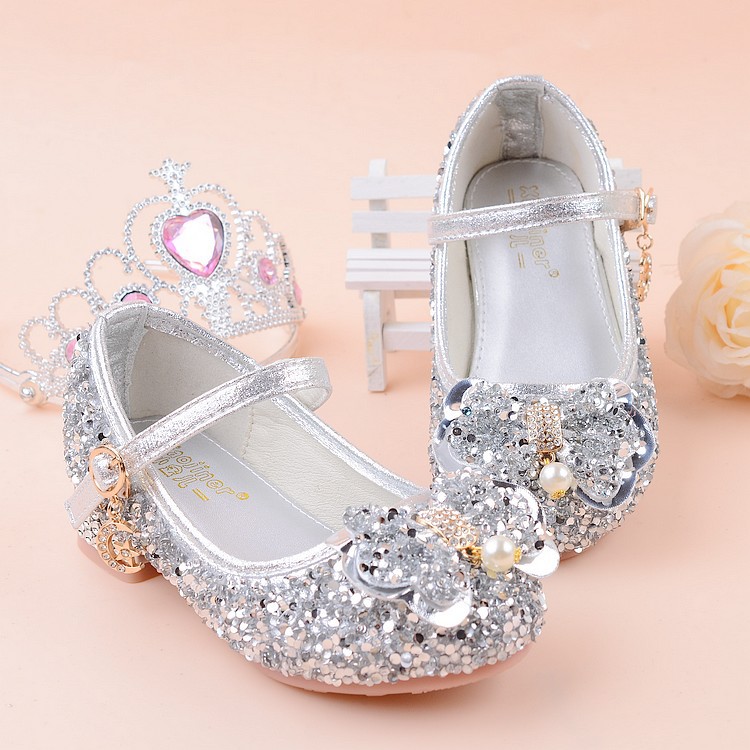 UK Next Sara Girl Princess Shoes Single Shoe Soft Bottom Leather Shoes Model Walk Show High Heel Children Crystal Shoes