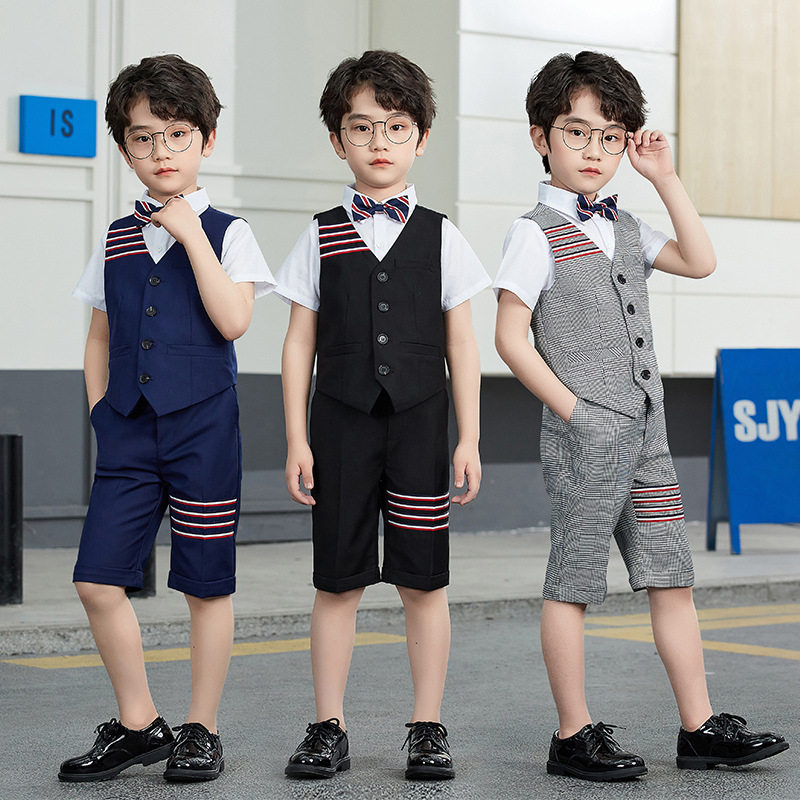 Boys dress children's suit vest suit British summer boy wedding flower girl host short-sleeved small suit