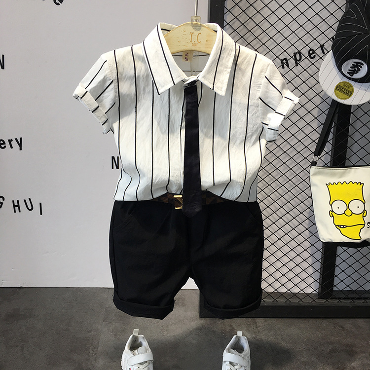 Boys summer short-sleeved shirt suit 2021 new 5-year-old 1 child 3 child 2 baby summer school uniform 7-year-old 6