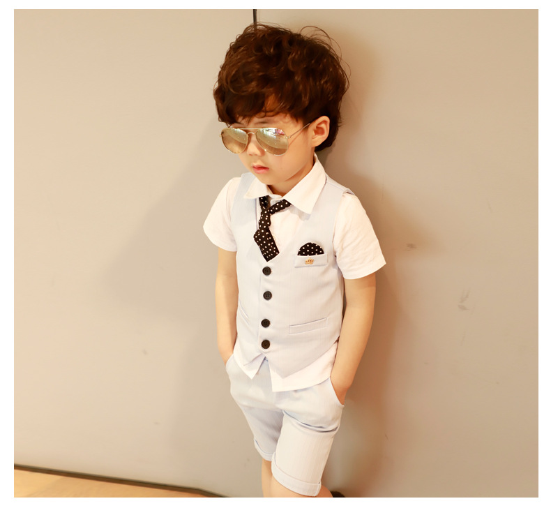 Bộ đồ bé trai mùa hè cho bé bộ vest ngắn tay cho bé bộ vest ba mảnh trong bộ đồ bé nhỏ quần áo trẻ em xuất khẩu