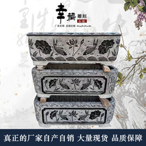 Green Stone Trough Stone Carving Fish Tank Stone Flower Pot Fish Fish Fish Square Basin Lotus Flower Stone Vat Yard Indoor view Water cylinder pendulum piece