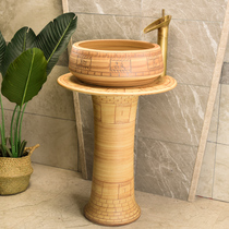 Carved vertical column washbasin outdoor wash basin bathroom floor-standing integrated pool