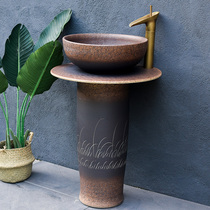 Column type washbasin ceramic toilet wash basin balcony integrated basin courtyard outdoor pool reed grass
