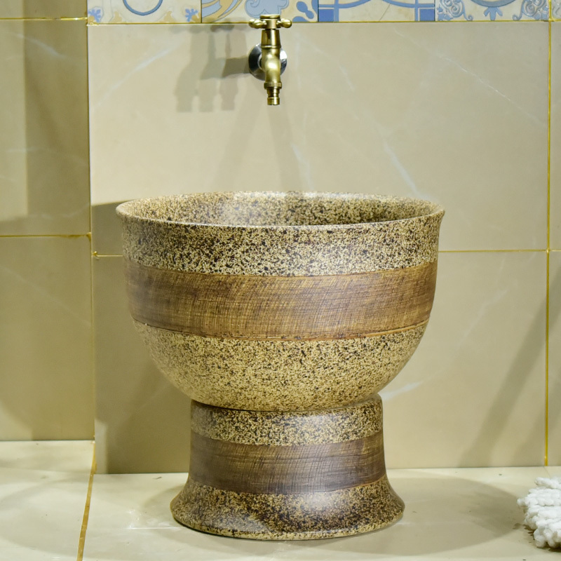 Jingdezhen Ceramics Engraving Lines Mop Pool Retro Art Balcony Makeup Room Home Imitation Antique Simple Mound Pool