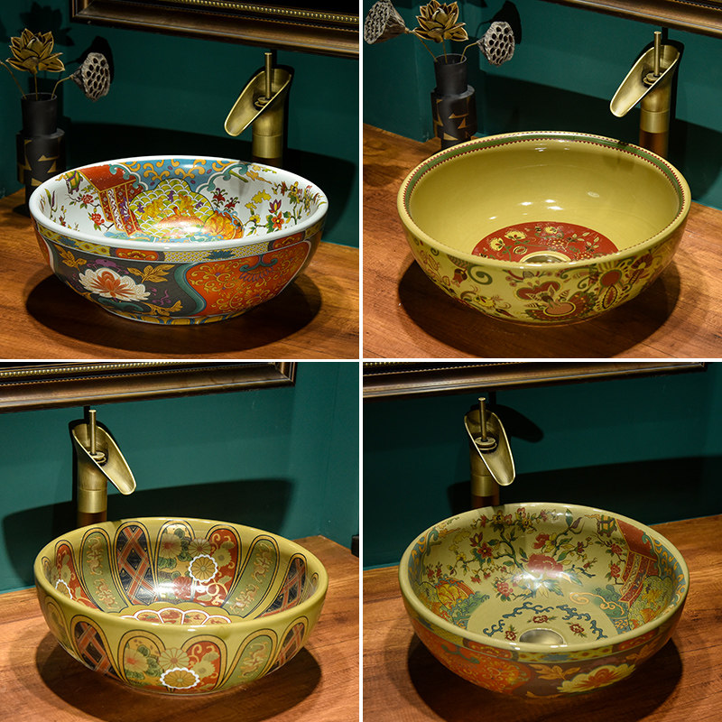 American Art Terrace Basin Ceramic Washbasin Balcony Washbasin Antique Table Basin Retro Dressing Room Face Basin Home