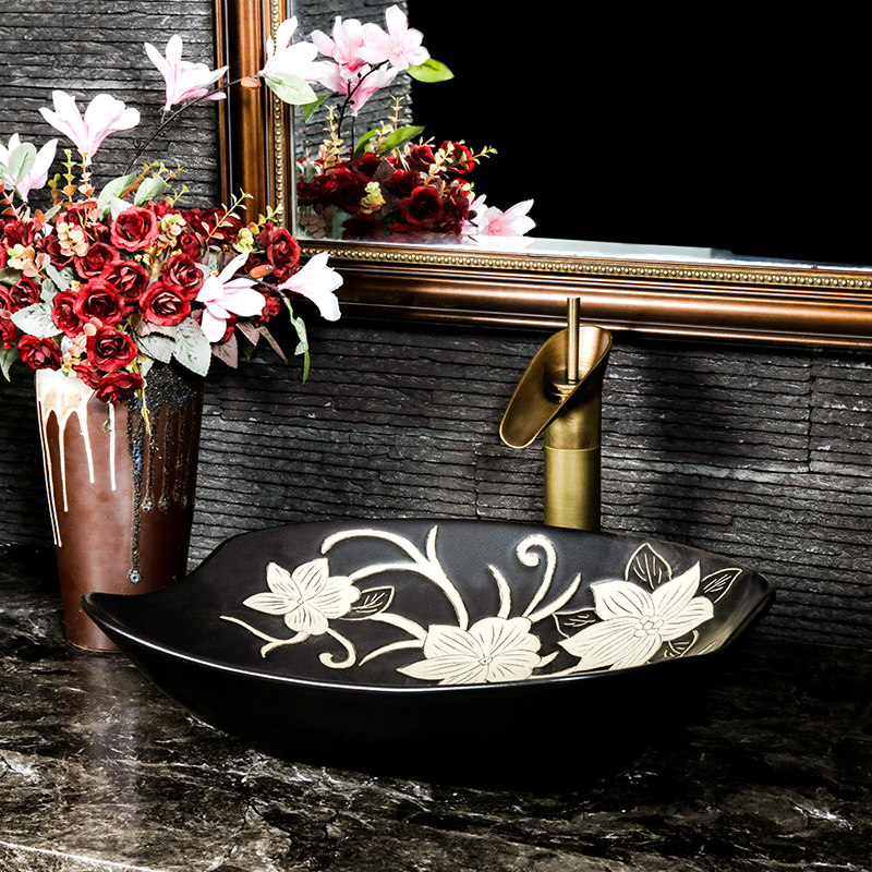 New Chinese-style special-shaped countertop basin washbasin ceramic hotel washbasin clubhouse art basin retro redbud flower blooming