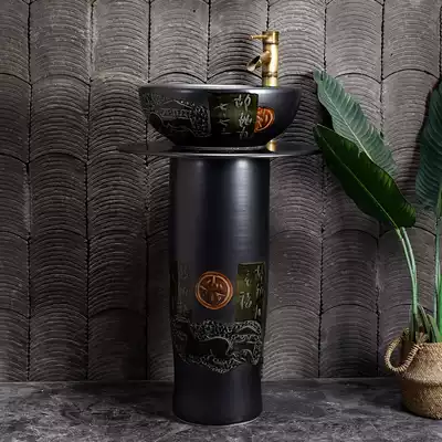 Retro style carved column washbasin dressing room balcony wash basin outdoor home