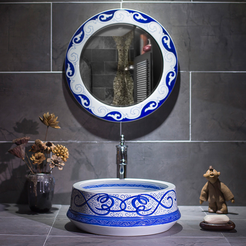 Ceramic Art Chinese Blue Porcelain Stage Basin Basin Basin Basin Basin Basin Pamper Basin Palm Balcony Household