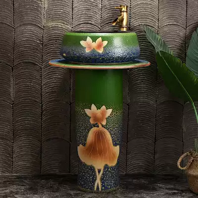 Column type face wash ceramic retro courtyard outdoor wash basin balcony powder room outdoor integrated floor standing column Basin