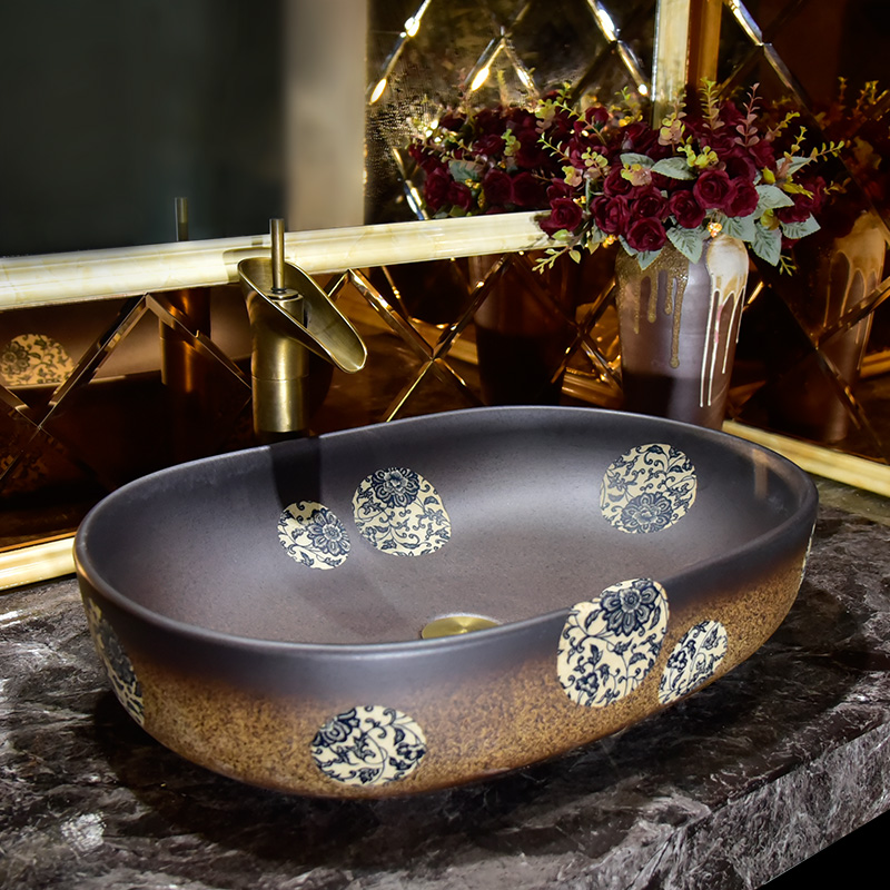 Antique powder room Ceramic washbasin Bathroom art washbasin Table basin Oval small apartment type vintage washbasin
