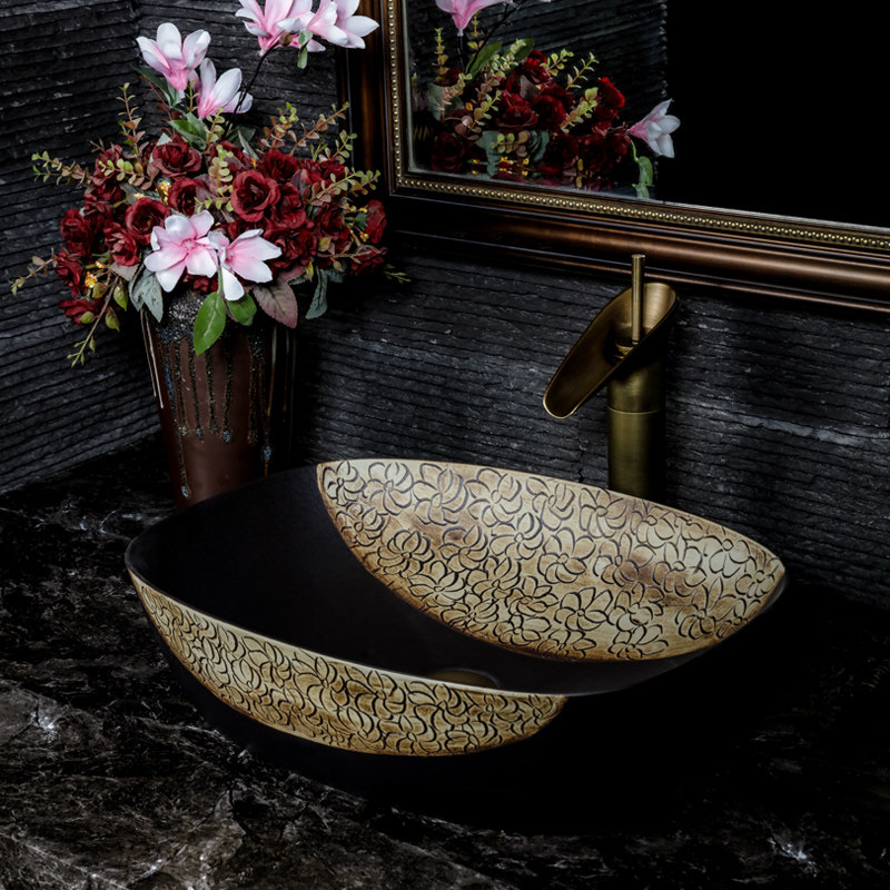 New Chinese Terrace Basin Engraving Retro Ceramic Washbasin Art Washbasin Make-up Room Face Basin Single Sink