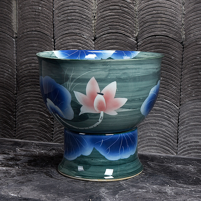 Jingdezhen ceramic mop pool retro lotus art balcony bathroom home antique outdoor courtyard mop pool