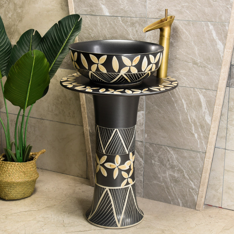 Retro Column Style Washbasin Balcony Makeup Room Wash Basin Floor Type Integrated Outdoor Art Courtyard Pool