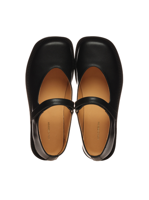 6Crayon Unisex First-Layer Cowhide Classic Black Mary Jane Flat Shoes