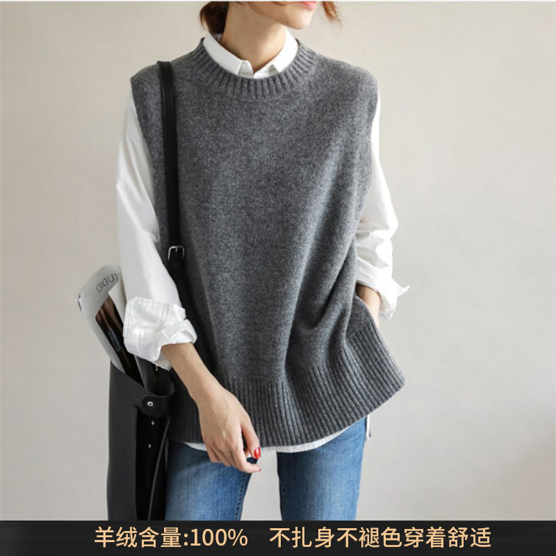 100% Pure Cashmere Vest for Women, Loose Outerwear, Warm Wool Vest, Knitted Sweater for Autumn and Winter