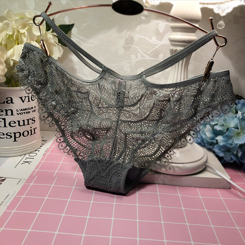 Three free one European and American sexy lace panties women transparent sheer hot temptation straps ladies briefs cotton crotch