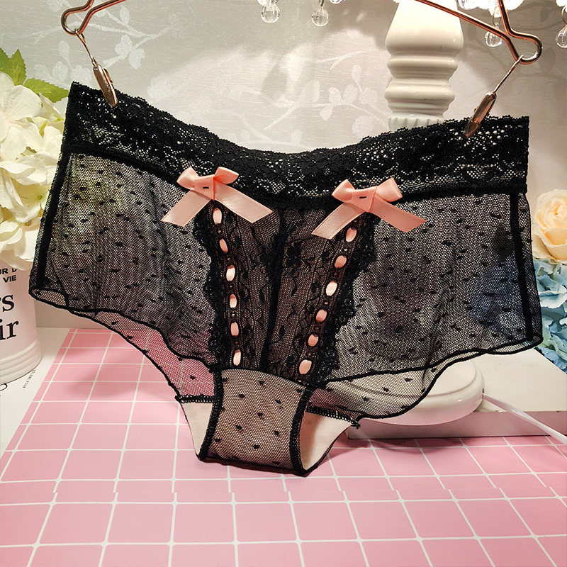 Japanese all lace lace lace lace ribbon color color underwear female pure cotton crotch middle horn pants thin