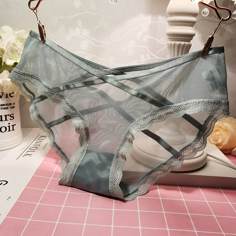 Thin incognito mesh lace women's underwear Female sense transparent low waist comfortable pure cotton girl briefs head