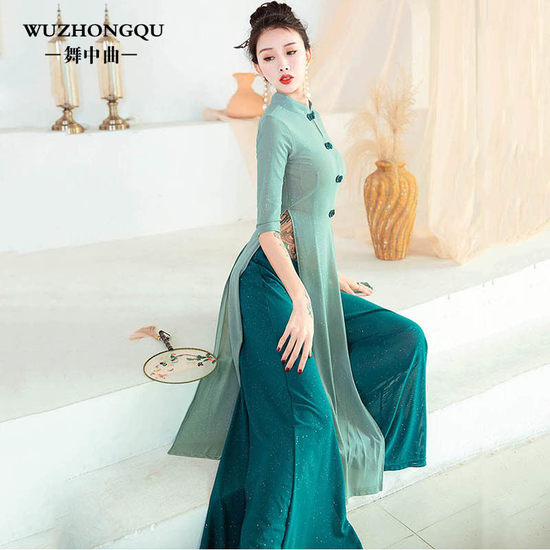 Dance in the dance belly dance costume women's 2020 Chinese style fusion cheongsam style exercise suit set elastic dance suit