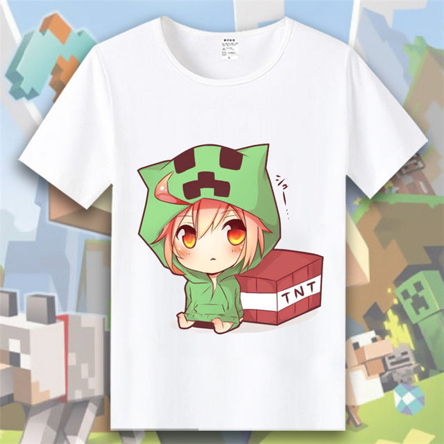 Minecraft around my world T-shirt creeper mother clothes short-sleeved men and women anime game peripheral children's clothing