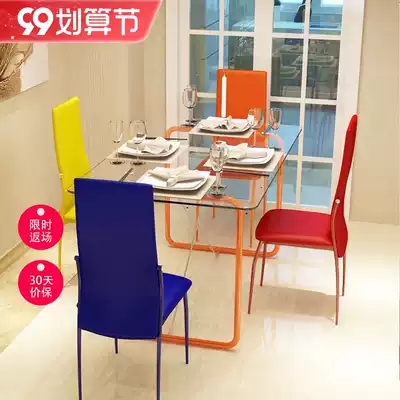 Nordic modern minimalist dining table environmentally friendly tempered glass table rectangular household dining table and chair upholstered stool