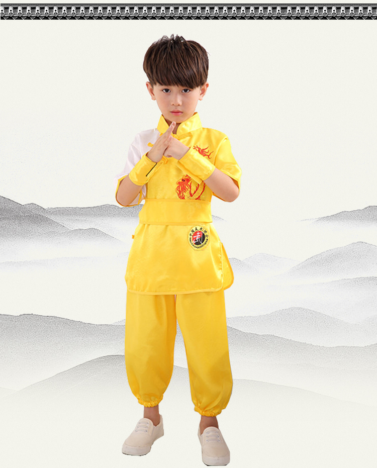 Quần áo võ thuật biểu diễn quần áo trẻ em tay ngắn Trung Quốc tập thể dục Kung Fu quần áo bé trai và bé gái quần áo cho trẻ 14 tuổi nam