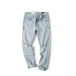 Lee Summer Jade Cool Series ສີຟ້າອ່ອນ Nine-Point Pants Ripped Jeans Thin Style Trendy L11709P667TV