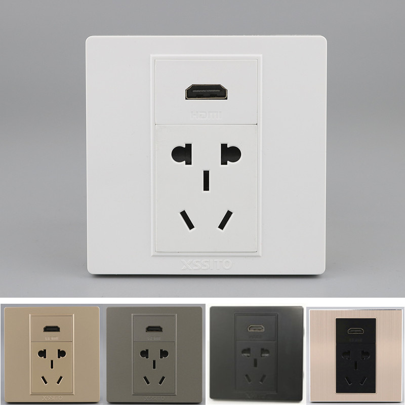 Solder-free in-line HDMI HD SOCKET Type 86 white gray panel with small five-hole power wall dark box