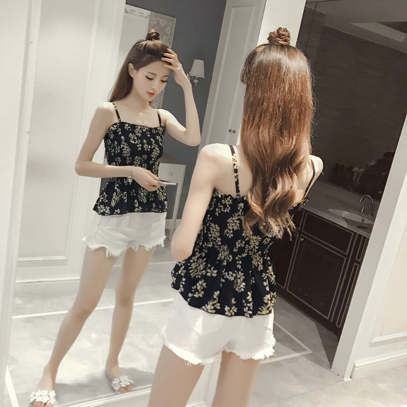 2018 mùa xuân và mùa hè mới hoa thời trang hoang dã bọc ngực ống đầu lá sen voan yếm trong áo khoác ngắn áo phao nữ
