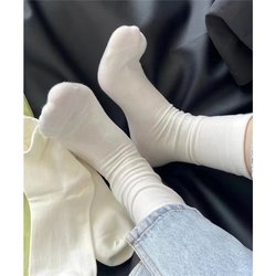 Xiaohongshu loose mouth socks, confinement socks, men's and women's mid-calf pure cotton socks, summer thin ins trendy black and white solid color pile socks