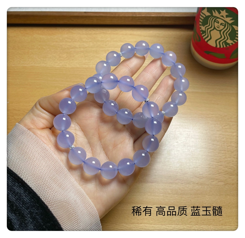 Rare Turkish Blue Chalcedony Crystal Bracelet, Blue Bracelet for Men and Women, Couple's Ice-Clear Bracelet