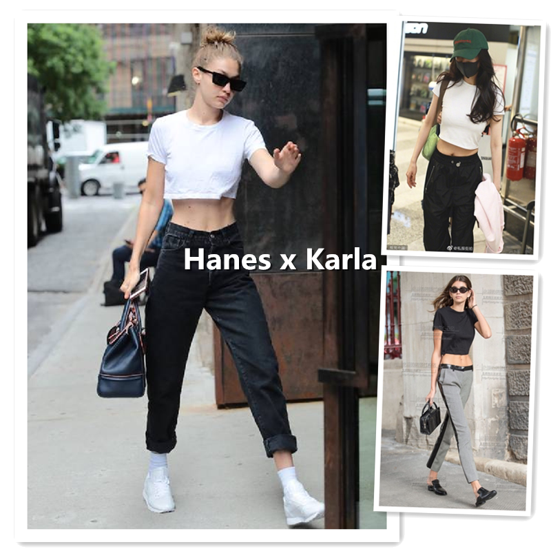 Xiaoxijia Hanes X Karla 2025 Spring and Summer New Model Kaia Gerber's Same Classic Style Cropped T-Shirt
