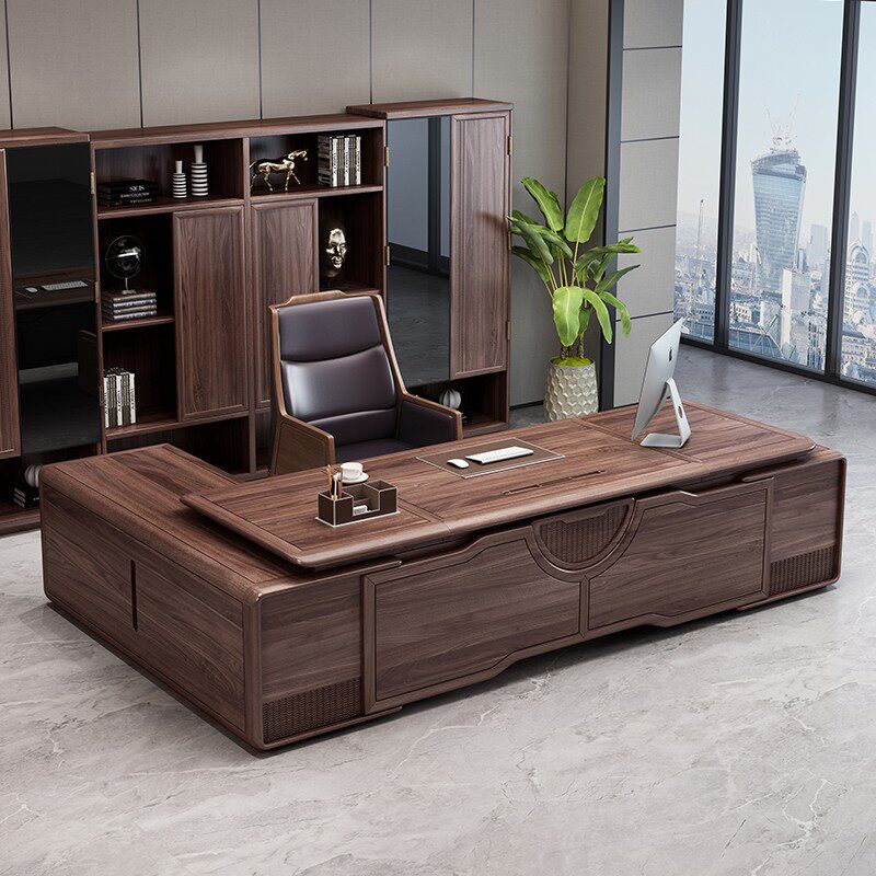 New Chinese Boss Big Bandae Chairman Manager Room Atmosphere Solid Wood Desk Cabinet Ukim Wood Large Class Table Furniture