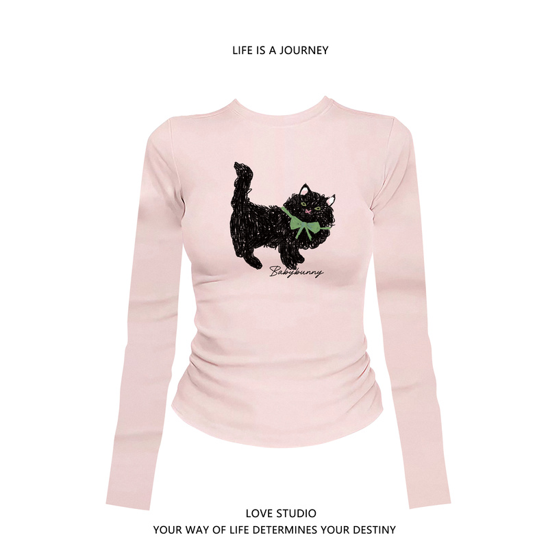 Pink Sweet Girl Cartoon Long-Sleeved T-Shirt for Women, New Autumn American Style Slim Fit Short Tight Top Pink Sweet Girl Cartoon Long-Sleeved T-Shirt for Women, New Autumn American Style Slim Fit Short Tight Top