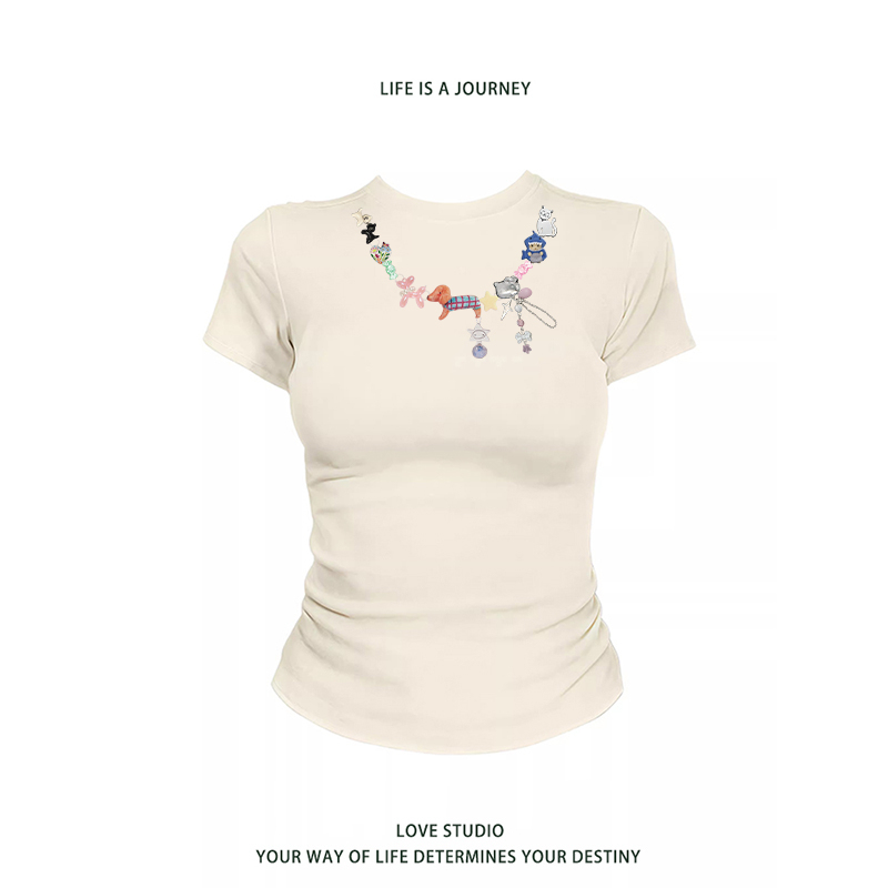 Japanese-Style Fun Design Short-Sleeve T-Shirt for Women, Hot Girl 2026 Summer New Slim-Fit Short Top Japanese-Style Fun Design Short-Sleeve T-Shirt for Women, Hot Girl 2026 Summer New Slim-Fit Short Top