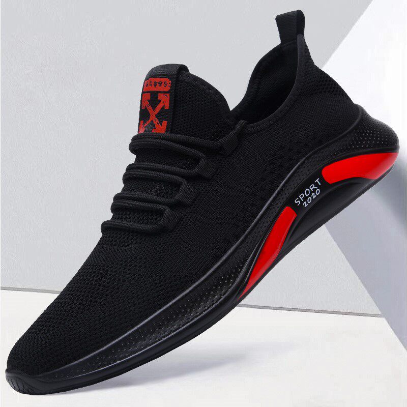 Tide brand men's flying shoes 2022 spring and summer new net red breathable soft bottom black mesh shoes men's sports casual shoes