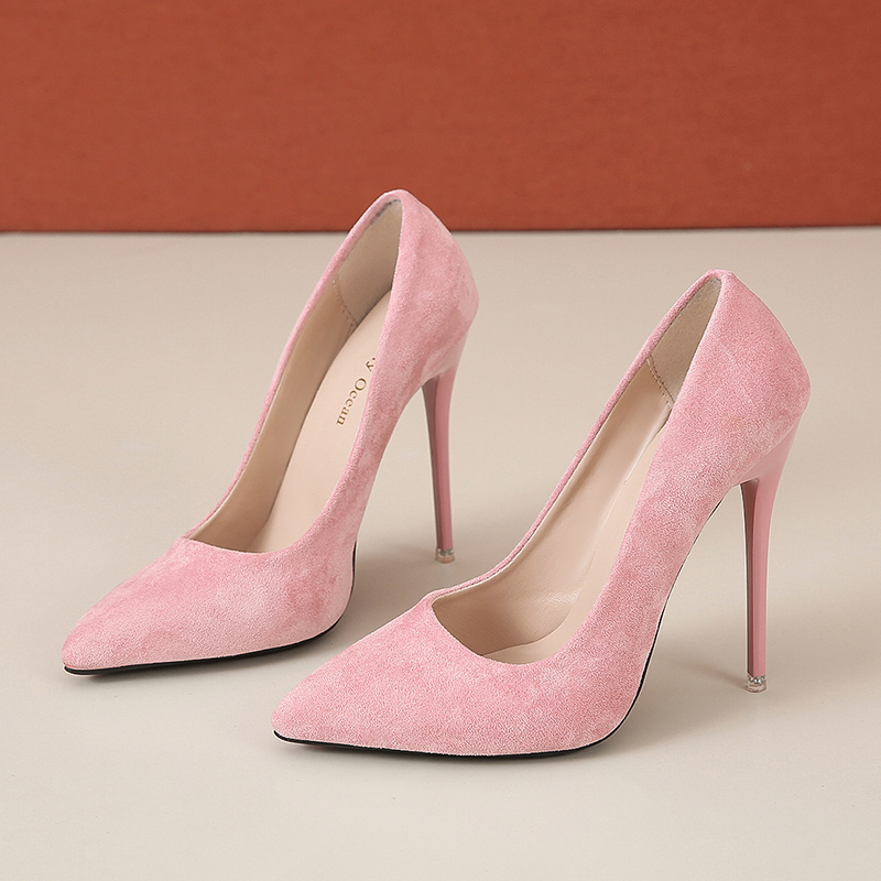 Socialite Style High Heels for Girls, Stiletto Heels, 2023 Spring and Autumn, Sweet Korean Pink Pointed Toe Shallow French Style Shoes, Extra Large Size