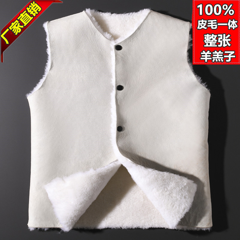 Pure Sheepskin Vest for Men and Women, Middle-Aged and Elderly, Whole Sheepskin Integrated Cotton Jacket, Cold-Proof and Warm Coat, Sheepskin Vest