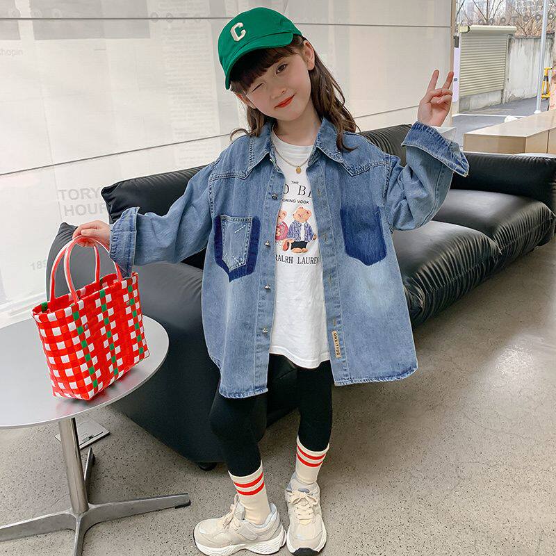 товар из китая 女童牛仔衬衫春秋季2026新款儿童装春装洋气宝宝长袖上衣韩版衬衣 Other