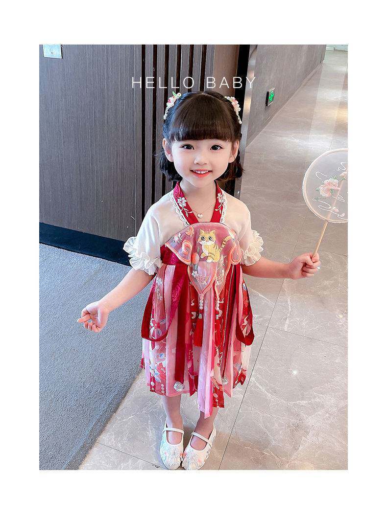 китайский костюм 女童连衣裙中国风女孩旗袍2025新款夏装儿童汉服演出服宝宝公主裙 OTHER