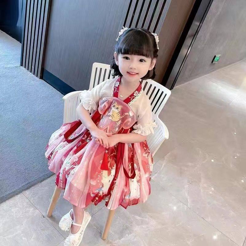 китайский костюм 女童连衣裙中国风女孩旗袍2025新款夏装儿童汉服演出服宝宝公主裙 OTHER