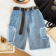 Girls' suit summer 2023 new medium and large children's net red baby foreign style fashionable short-sleeved jeans two-piece set