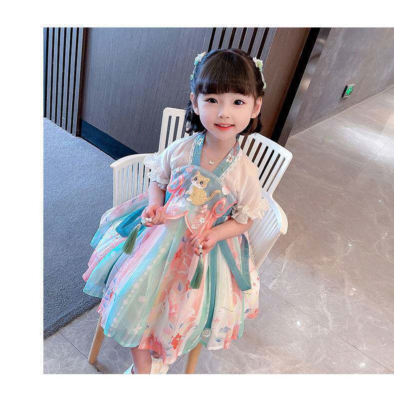 китайский костюм 女童连衣裙中国风女孩旗袍2025新款夏装儿童汉服演出服宝宝公主裙 OTHER