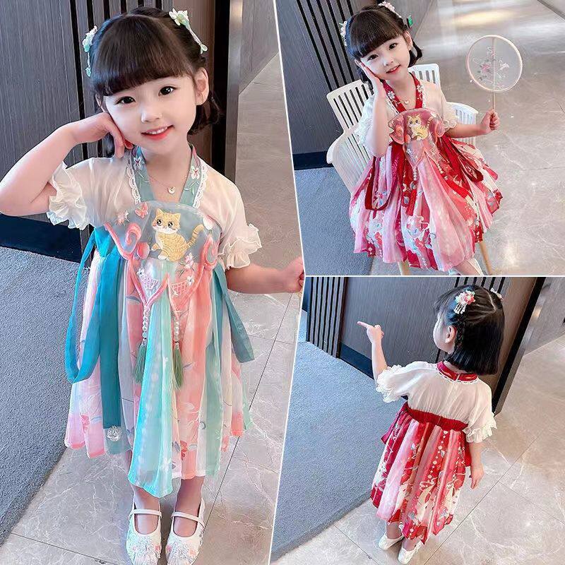 китайский костюм 女童连衣裙中国风女孩旗袍2025新款夏装儿童汉服演出服宝宝公主裙 OTHER