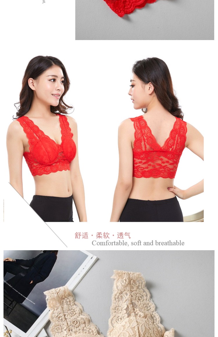 Áo crop top màu đỏ ren bọc ngực chống ánh sáng không có vành dưới áo vest nữ không thể tháo rời miếng đệm ngực áo ngực không dây