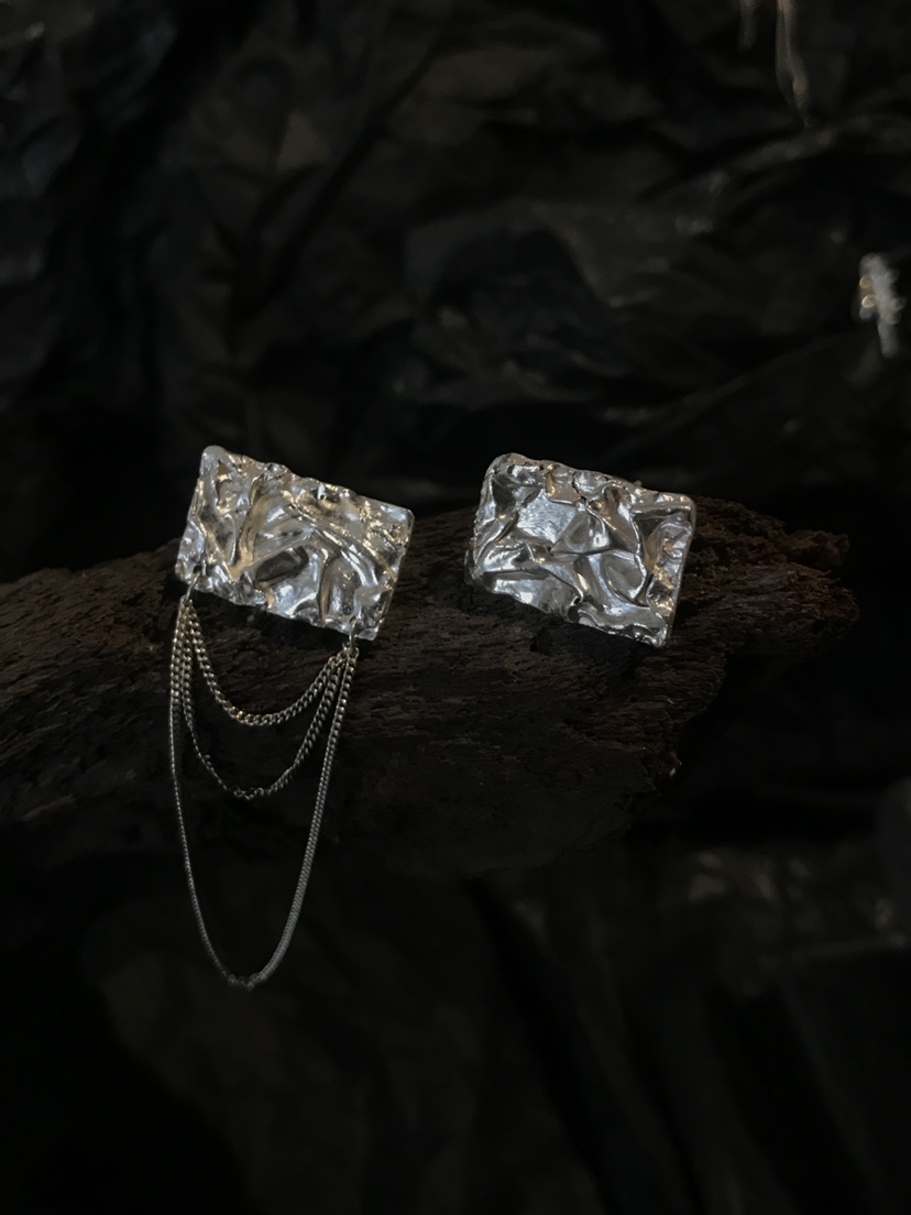 New fold series original design fashion personality hand pure silver asymmetric earrings