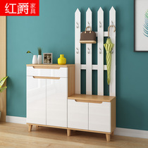  Nordic shoe cabinet Simple modern hanger Entrance foyer cabinet door solid wood locker Paint coat cabinet Shoe cabinet